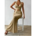 thumbnail image 6 of Women'S Two Piece Outfits Twist Front Halter Tops and Skirt Summer Set Khaki M, 6 of 8