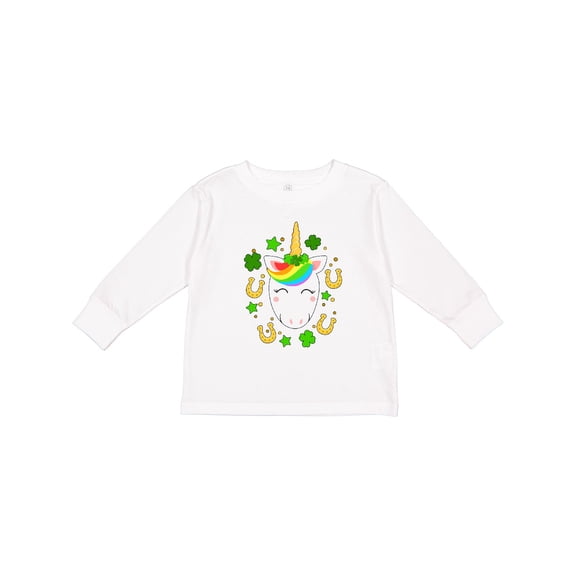 Inktastic Cute St. Patrick's Day Unicorn Boys or Girls Long Sleeve Toddler T-Shirt