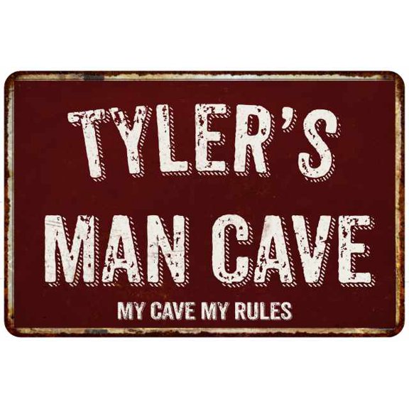 TYLER'S Man Cave Red Grunge Sign 8 x 12 High Gloss Metal Sign 208120003236