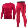 thumbnail image 3 of IWRICH Men's Compression Outfits Cool Long Sleeve Athletic Sets 2 Piece Sports Base Layer Workout Leggings Red XXL, 3 of 9