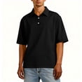 thumbnail image 4 of Sewkxo Man Polo Shirt Trendy Lapel Collared Buttons Down Short Sleeve Golf Top Spring Summer Casual Baggy Tee with Pockets,Black M, 4 of 4