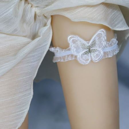 

Bride Wedding Garter White Lace Ruffle Butterfly Garters 3D Butterfly Stretch Leg Garter Bridal Accessories for Women