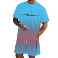 thumbnail image 2 of LEKDFST Mens Short Sets 2 Piece Outfits Letter Printing Short Sleeve Shirts and Shorts Casual Summer Outfits Sets Light Blue XXL, 2 of 6