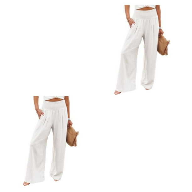 Pantalones Mujer Minnieouse Verano Primavera Casual Largo Suelto Blanco S 2piezas