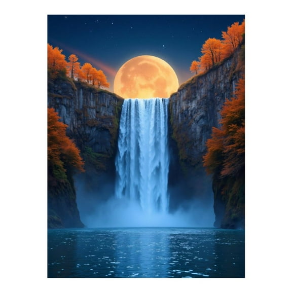 Diamond Art Kits for Adults - 5d Autumn Waterfall Moonlit Night Diamond Painting for Adults, Diamond Art for Adults Beginners, Diamond Painting Kits for Adults for Home Wall Decor