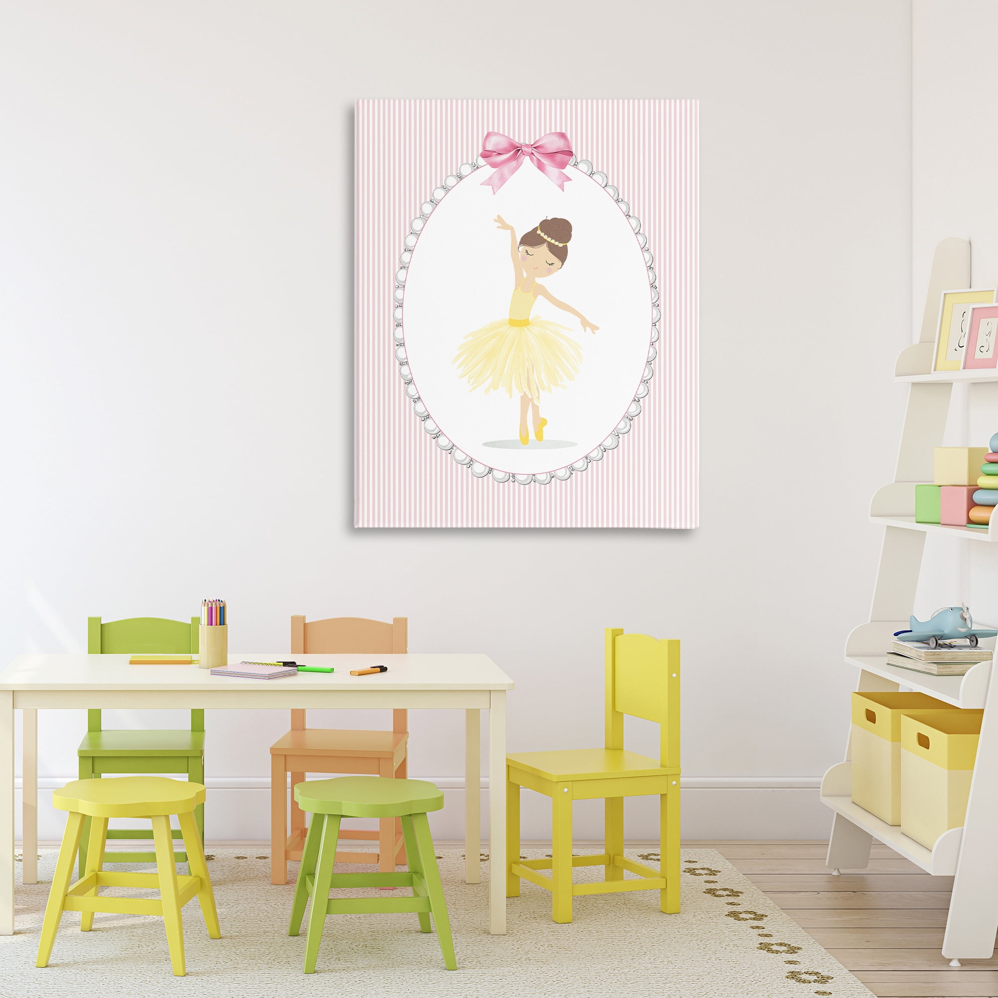 Stupell Industries Dainty Dance on Stripes Canvas Wall Art, design by Christine Simpson Art