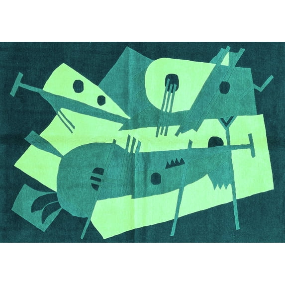 Ahgly Company Machine Washable Indoor Rectangle Abstract Turquoise Blue Modern Area Rugs, 5' x 7'