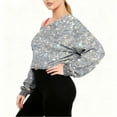 thumbnail image 5 of Women's Off Shoulder Crop Sweatshirt Plus Size Fashion One Shoulder Long Sleeve Pullover Top with Strap Design Silver XL, 5 of 7