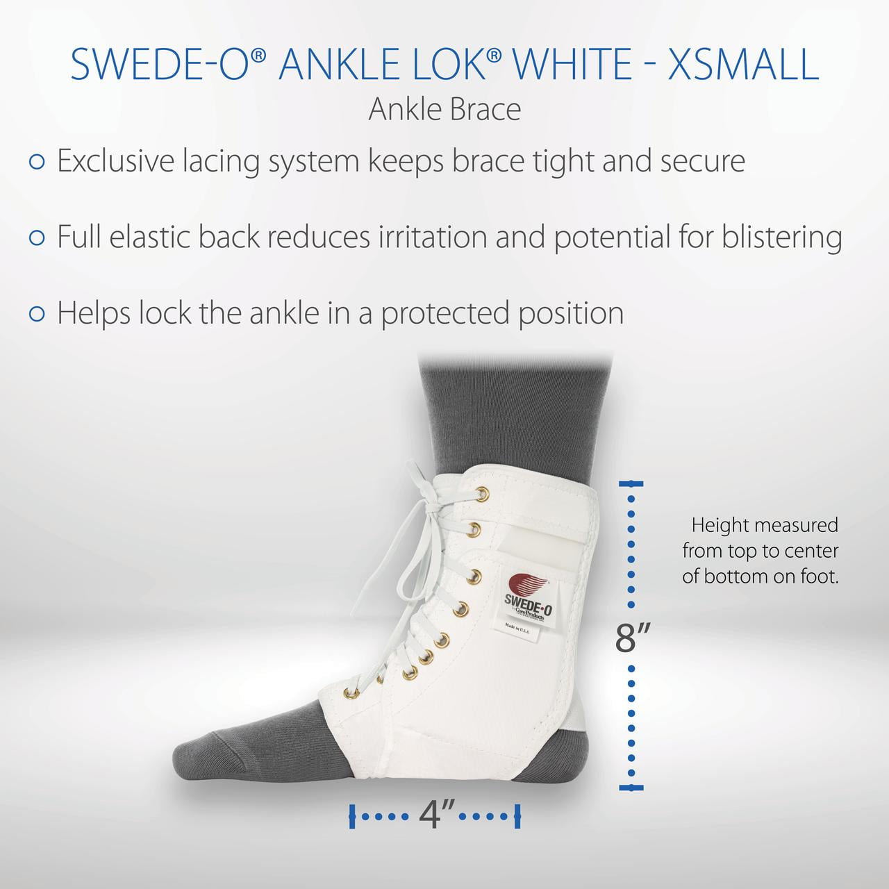 Swede-O Ankle Lok Reinforced Laced Ankle Brace for Sports, White, XSmall