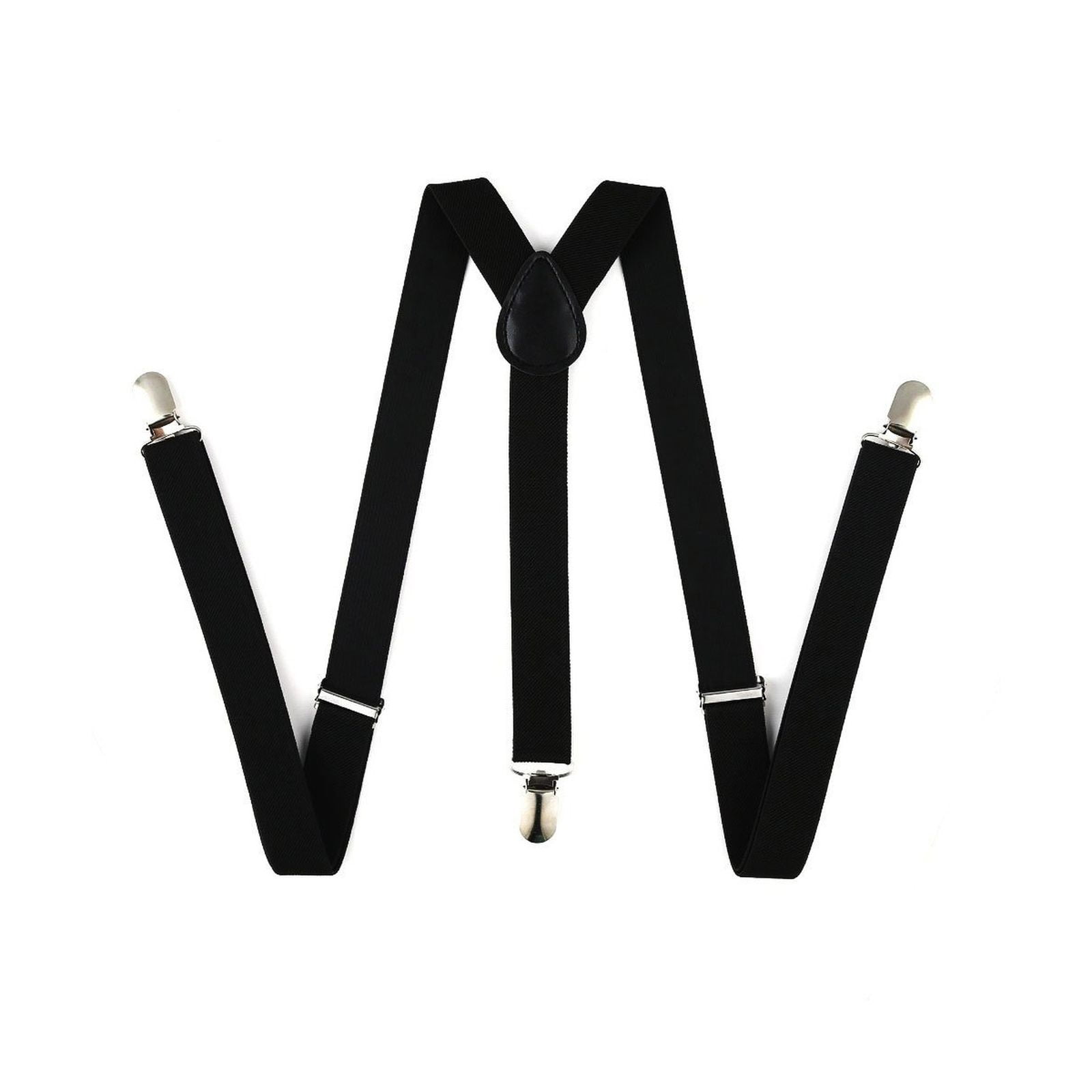 Black Suspenders for Men or Women Polyester with Metal Clips Y-Back