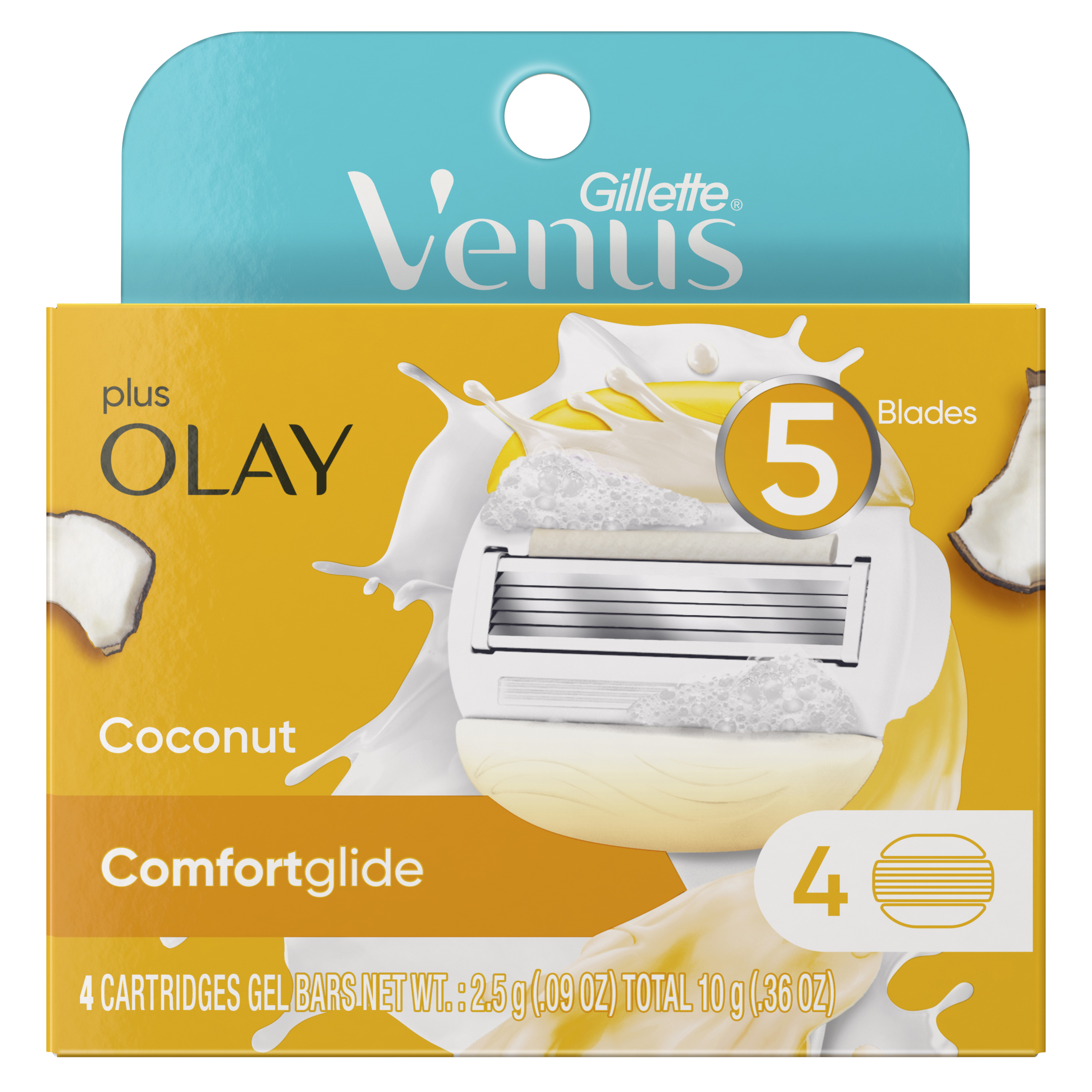 Gillette Venus ComfortGlide Olay Coconut Razor Blades Refill, 4 ct