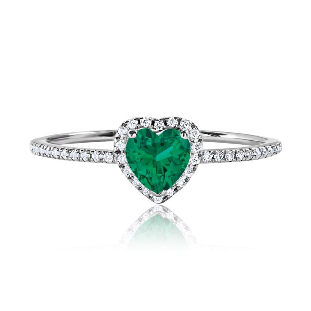 JeenMata Anillo de Bodas de 1 Quilate con Forma de Corazón, Esmeralda, Piedra Natal de Mayo, en Oro Blanco de 18 K sobre Plata