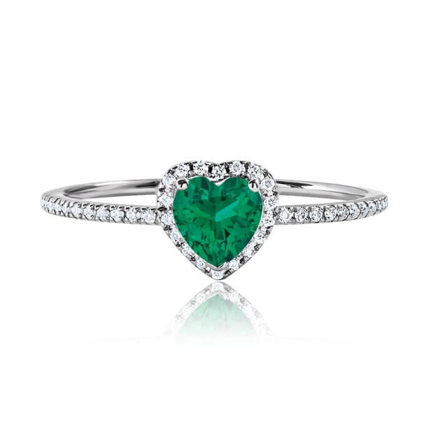 JeenMata Anillo de Bodas de 1 Quilate con Forma de Corazón, Esmeralda, Piedra Natal de Mayo, en Oro Blanco de 18 K sobre Plata