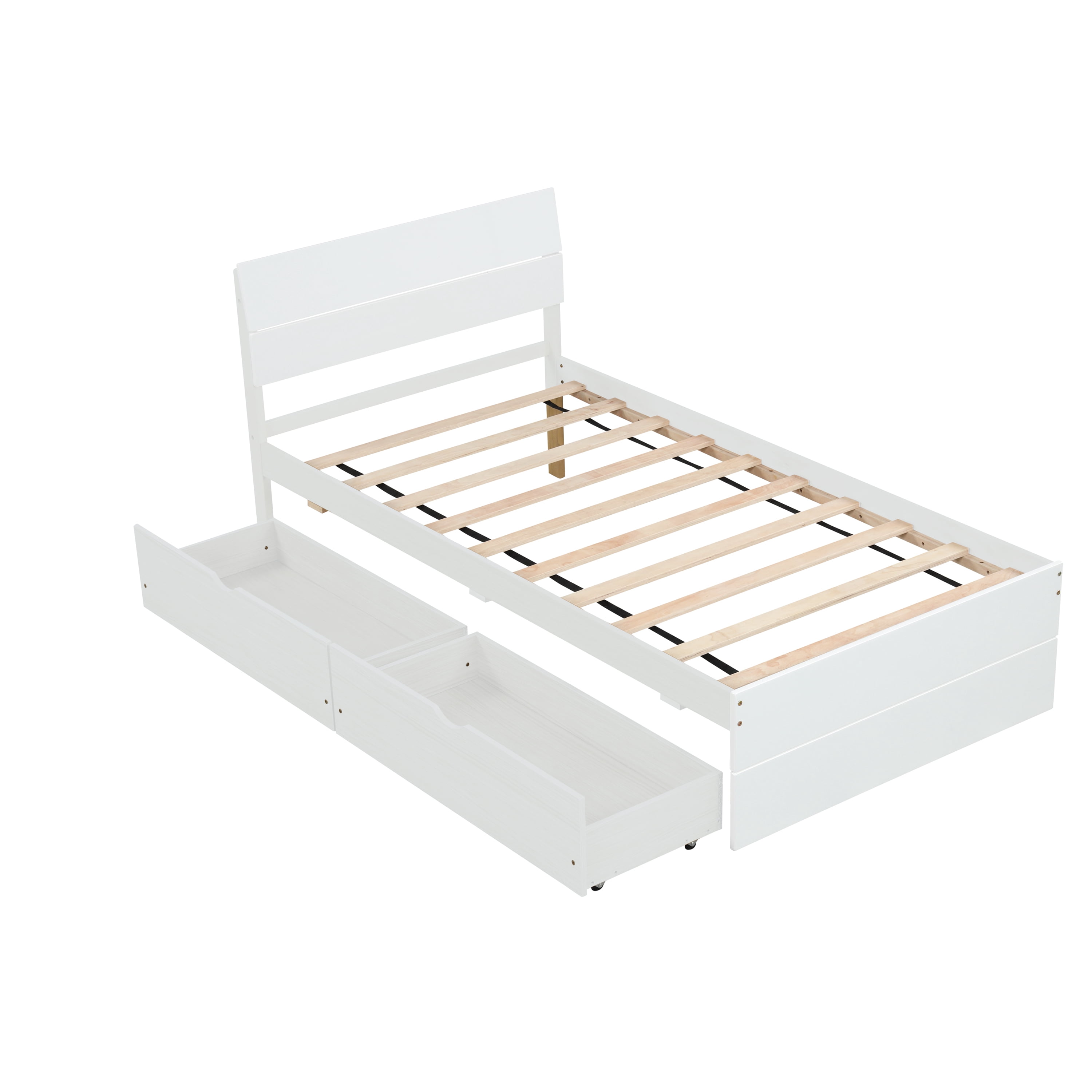 EUROCO Wood Twin Size Platform Bed with Drawers for Kids Teens Adults, Solid Wood Bed for Bedroom, White