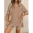 thumbnail image 3 of PRETTYGARDEN 2 Piece Sets for Women Summer Lounge Short Set Spring Matching Biker Shorts V Neck Oversized Shirt Clothing, 3 of 10