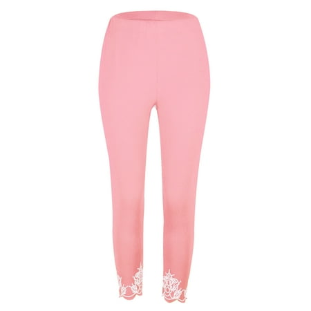 

Niuer Women Casual Lounge Pajamas Sleepwear Pants Skinny Stretchy Elastic High Waisted Leggings Hollow Out Floral Hem Tight