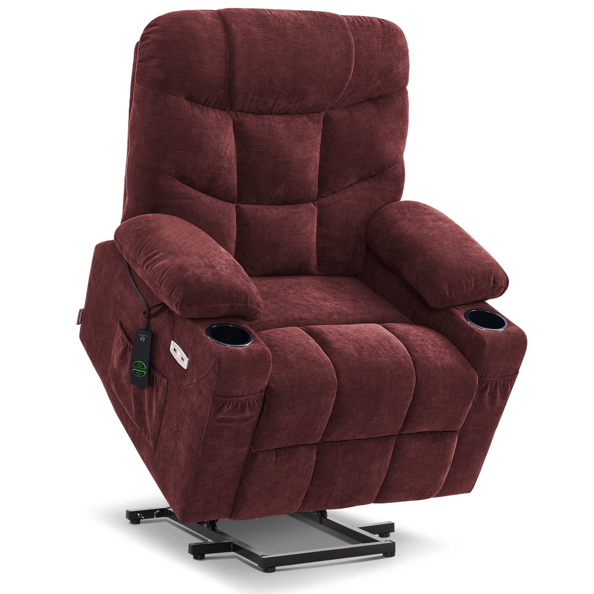 MCombo Regular Power Lift Recliner Chair with Extended Footrest for Elderly People, Fabric 7287 (Burgundy, Regular)