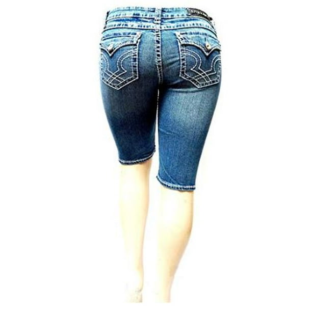 La Idol La Idol Premium Rhinestone Women S Missy Plus Size Blue Curvy Denim Jeans Bermuda Shorts Nbsp Walmart Com Walmart Com