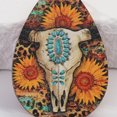 thumbnail image 3 of Western Exaggerated Bull Skull Keychain Personality Color Print Sunflower Metal Key Ring Pendant, 3 of 5
