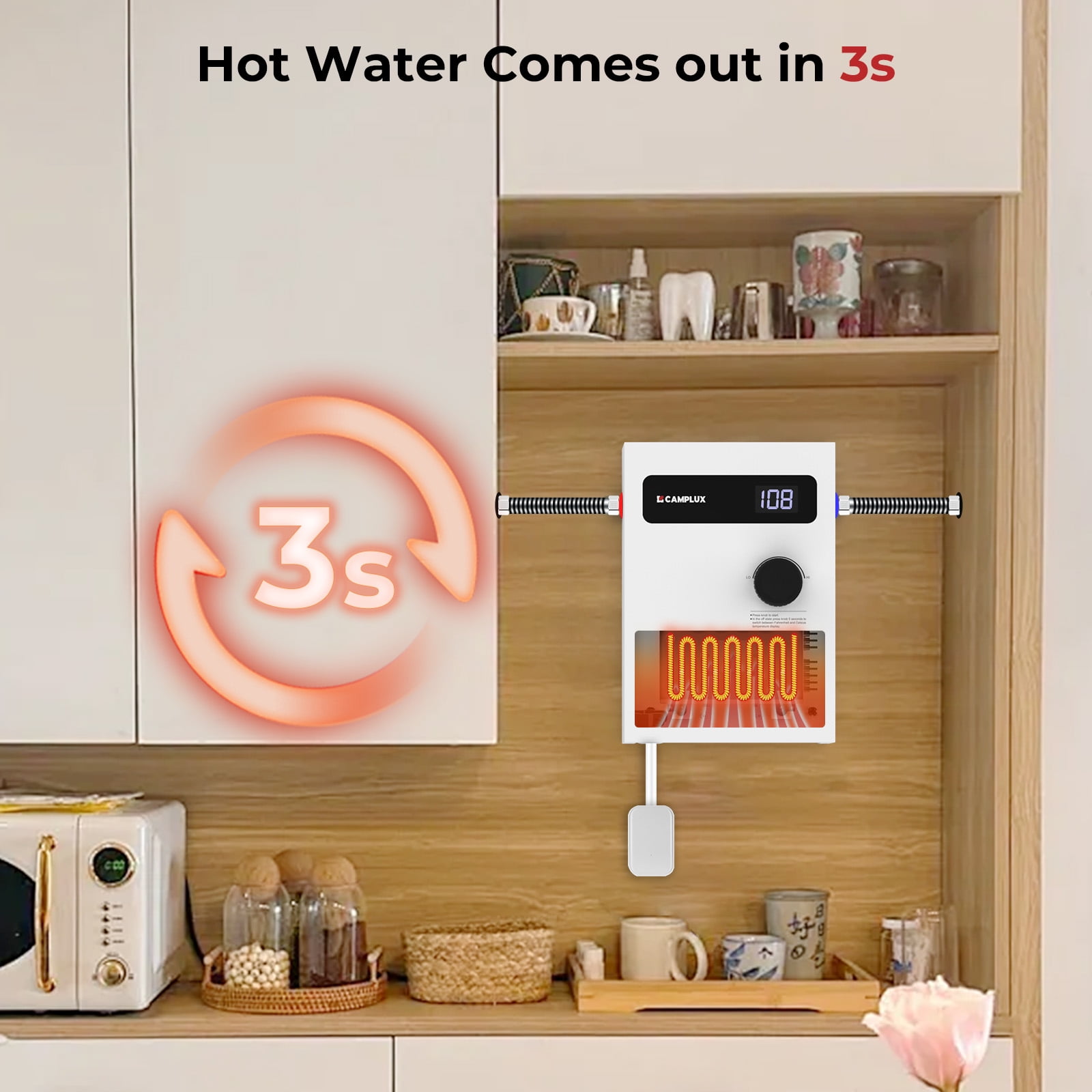 CAMPLUX 8 kW 1.5 GPM 240-Volt Tankless Electric Water Heater,TEW08,White
