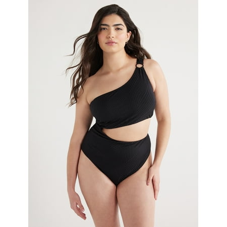 Jessica Simpson Women's Cutout One Shoulder One Piece Swimsuit, Sizes XS-XXL