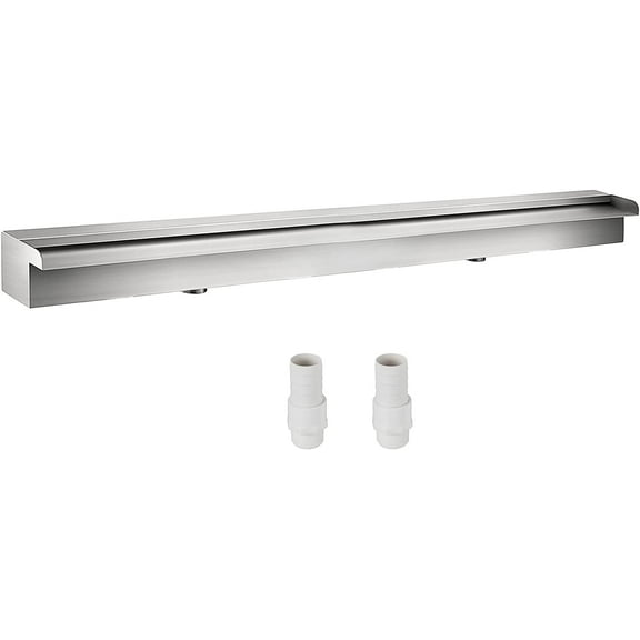 EnjinZZ Pool Fountain Stainless Steel Pool Waterfall Spillway with Pipe Connector Rectangular Garden Outdoor (11.8")