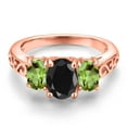 thumbnail image 3 of Gem Stone King 18K Rose Gold Plated Silver Black Sapphire and Green Peridot Filigree Style 3 Stone Ring for Women (2.66 Cttw, Oval 8X6MM and 6X4MM) (Size 8), 3 of 6