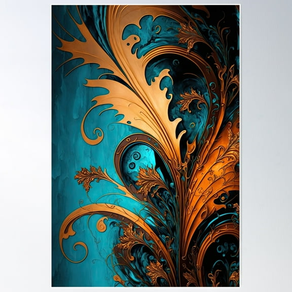 Copper And Blue Art Deco Poster Wall Art, Modern Wall Decor For Living Room Bedroom, 8x12 UNFRAMED