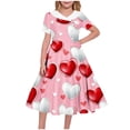 thumbnail image 1 of Vestido de manga corta con cuello en V para niña, estampado de manga corta, falda con cuello doblado y cintura mediana y grande, de poliéster., 1 of 6