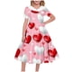 thumbnail image 1 of Vestido de manga corta con cuello en V para niña, estampado de manga corta, falda con cuello doblado y cintura mediana y grande, de poliéster., 1 of 6