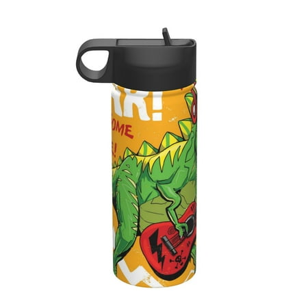 

Adobk Cool Dinosaur Playing Guitar Print Water Bottle 18oz Sports Insulated Kettle for Cycling Gym Basketball Outdoor Suitable as a Present