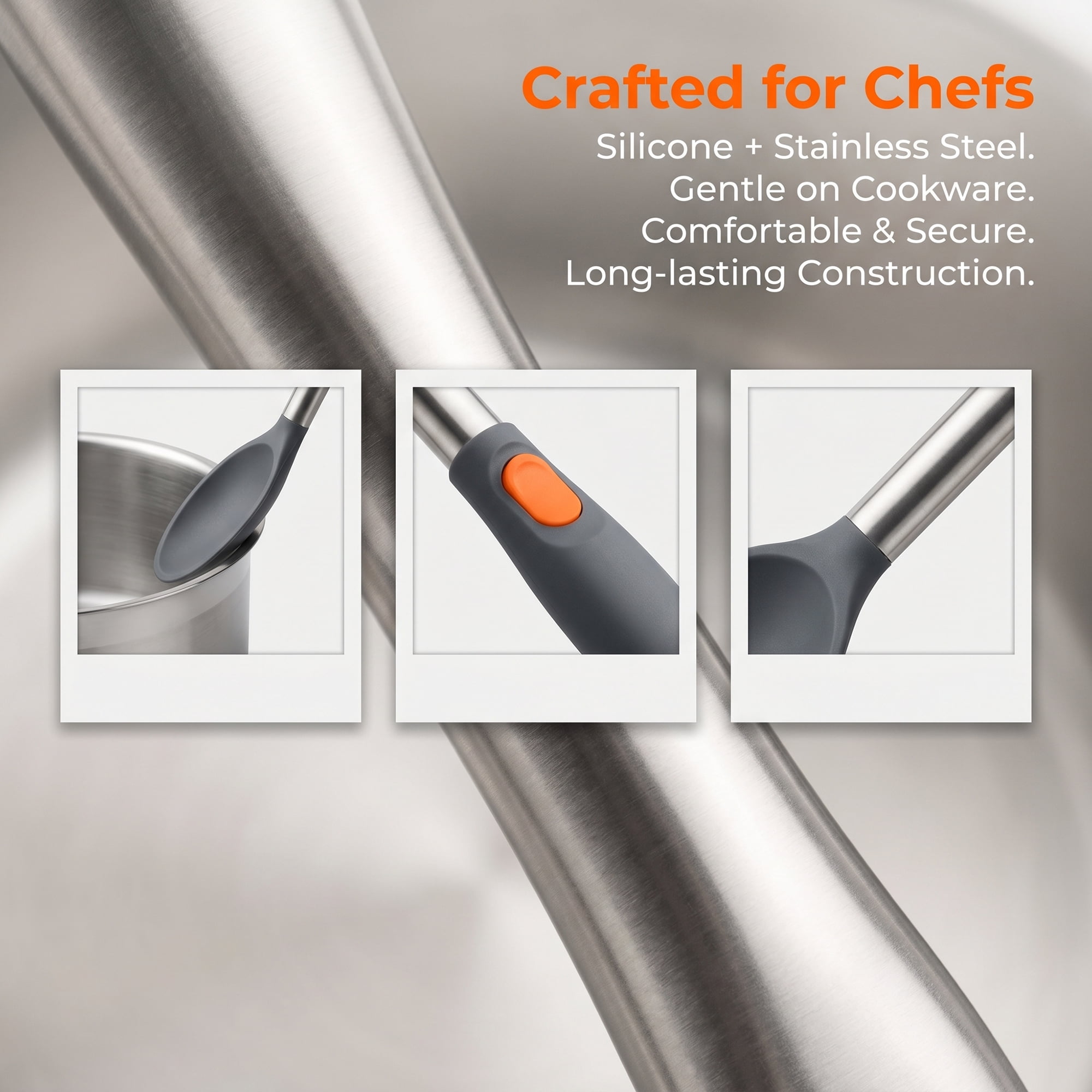Unique Bargains Non Stick Heat Resistant Kitchen Tool Silicone Spoon Grey B 13.8" x 3.5"