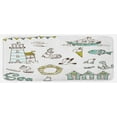 thumbnail image 1 of Nautical Kitchen Mat, Marine Elements Fish Lighthouse Anchor Vessel Swimsuit Gulls Life Print, Plush Decorative Kitchen Mat with Non Slip Backing, 47" X 19", Pale Green Yellow, by Ambesonne, 1 of 1