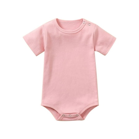 

DTBPRQ Newborn Baby Boy Girl Solid Shirt Romper Cotton Crewneck Bubble Onesie Short Sleeve Pullover Bodysuit Summer Clothes