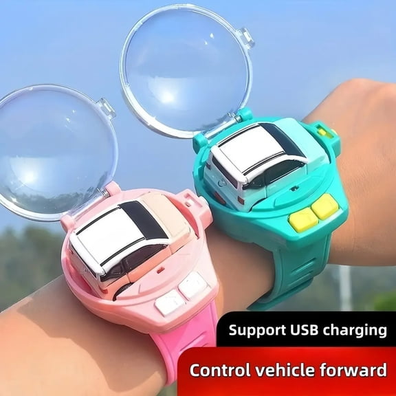 Mini RC Car Watch Controller, USB Rechargeable Remote Control Car with Colorful Flashing Lights, Miniature Flexible Control Portable Wrist Watch RC Car for Hobby Collection Desktop Play, Green