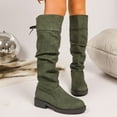 thumbnail image 5 of KEGIRLOM Women's Fashion Casual Winter Round Toe Heel Wrinkled Boots With Lace-Up Long Knee Boots Knight Boots Mid-Heel Knee-High Boots Green Size 6, 5 of 9