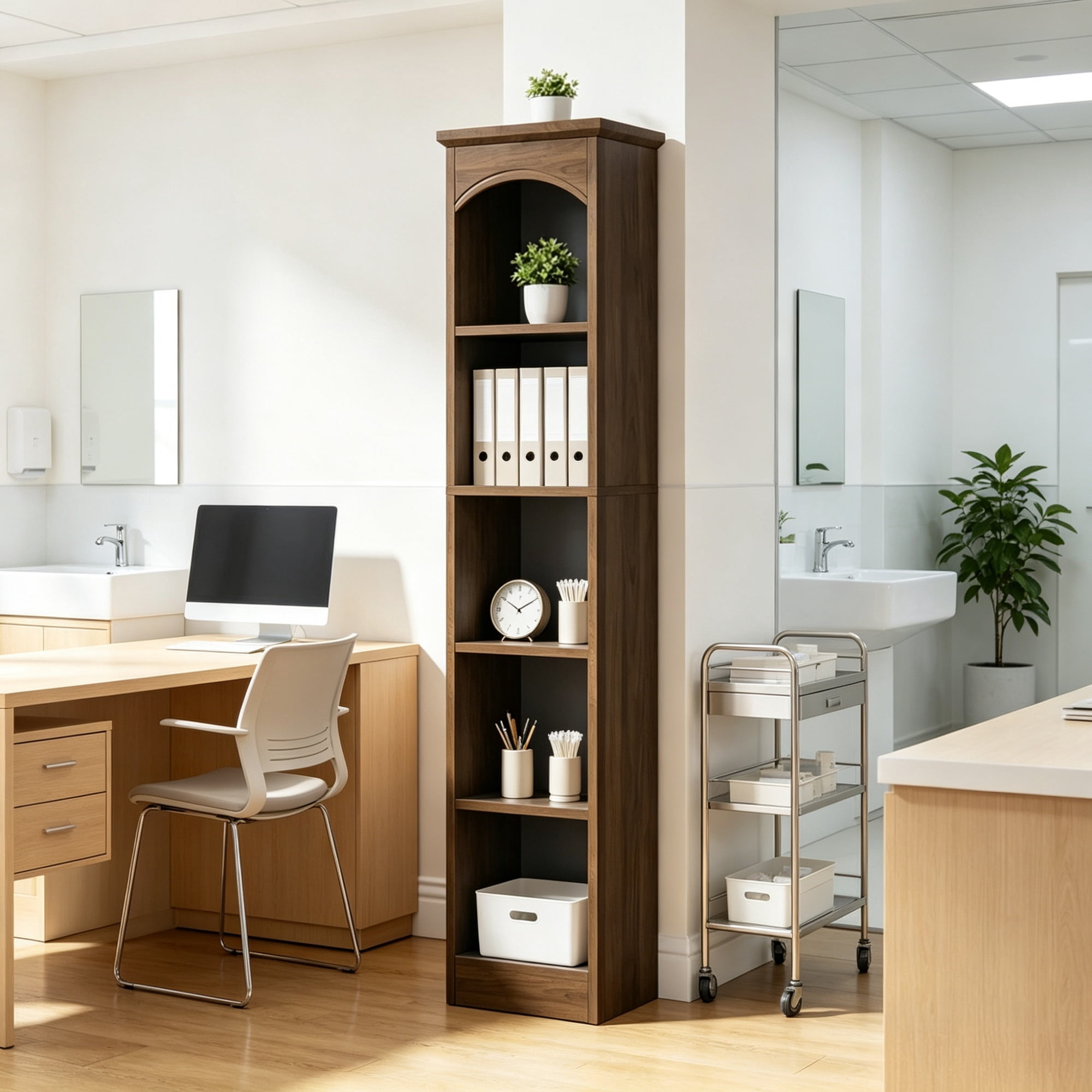70.9 in 5 Tier Narrow Bookcase Modern Cube Storage Shelf