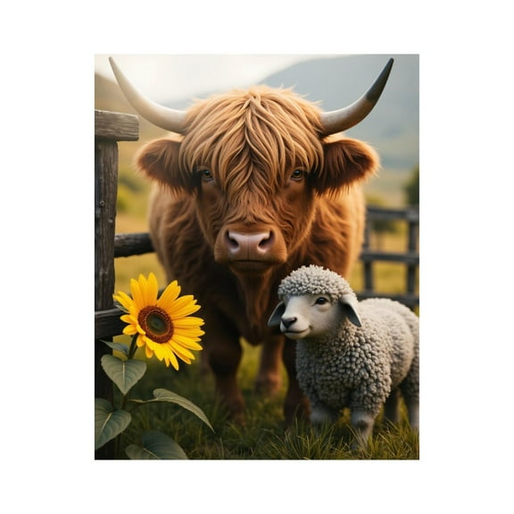 Paint by Numbers Kit for Adults, Cow And Sheep With Sunflower Paint by Numbers, Easy Paint by Numbers Kit for Adults Beginner, DIY Adult Paint by Number Kits on Canvas, Home Decor 12x16in