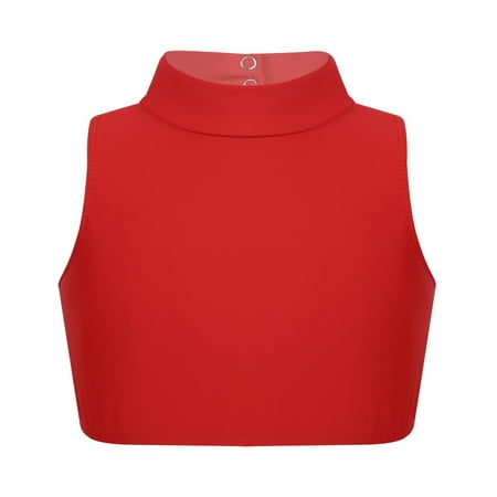 Venjoe Girls Kids Sleeveless Criss Cross Back Mock Neck Crop Top Dance Sports Bra Dancewear Latin Red 14