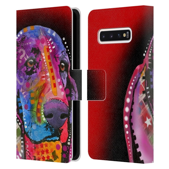 Head Case Designs Officially Licensed Dean Russo Dogs Basset Hound Leather Book Wallet Case Cover Compatible with Samsung Galaxy S10