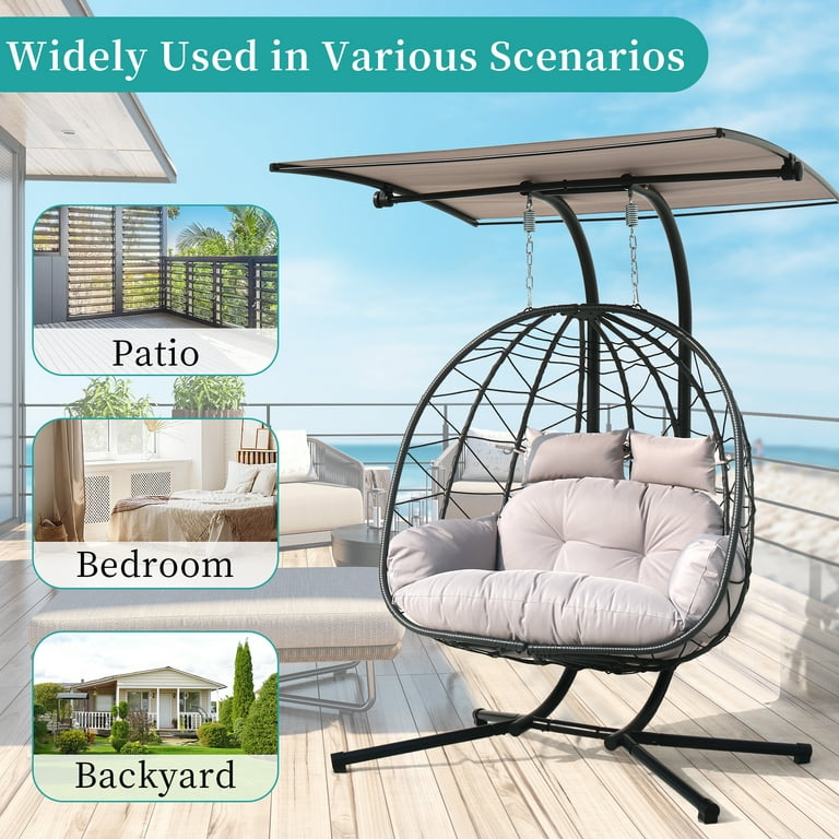 FKSLIFE Double Hanging Wicker Egg Swing Chair, Indoor FKSLIFE Double Hanging Wicker Egg Swing Chair, Indoor