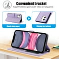 thumbnail image 5 of Allytechgroup Wallet Phone Case for iPhone 11, Built-in Credit Card Slot Shoulder Strap Wrtst Strap PU Leather RFID Blocking Shockproof Full Body Cover for Women Girls, Purple, 5 of 7