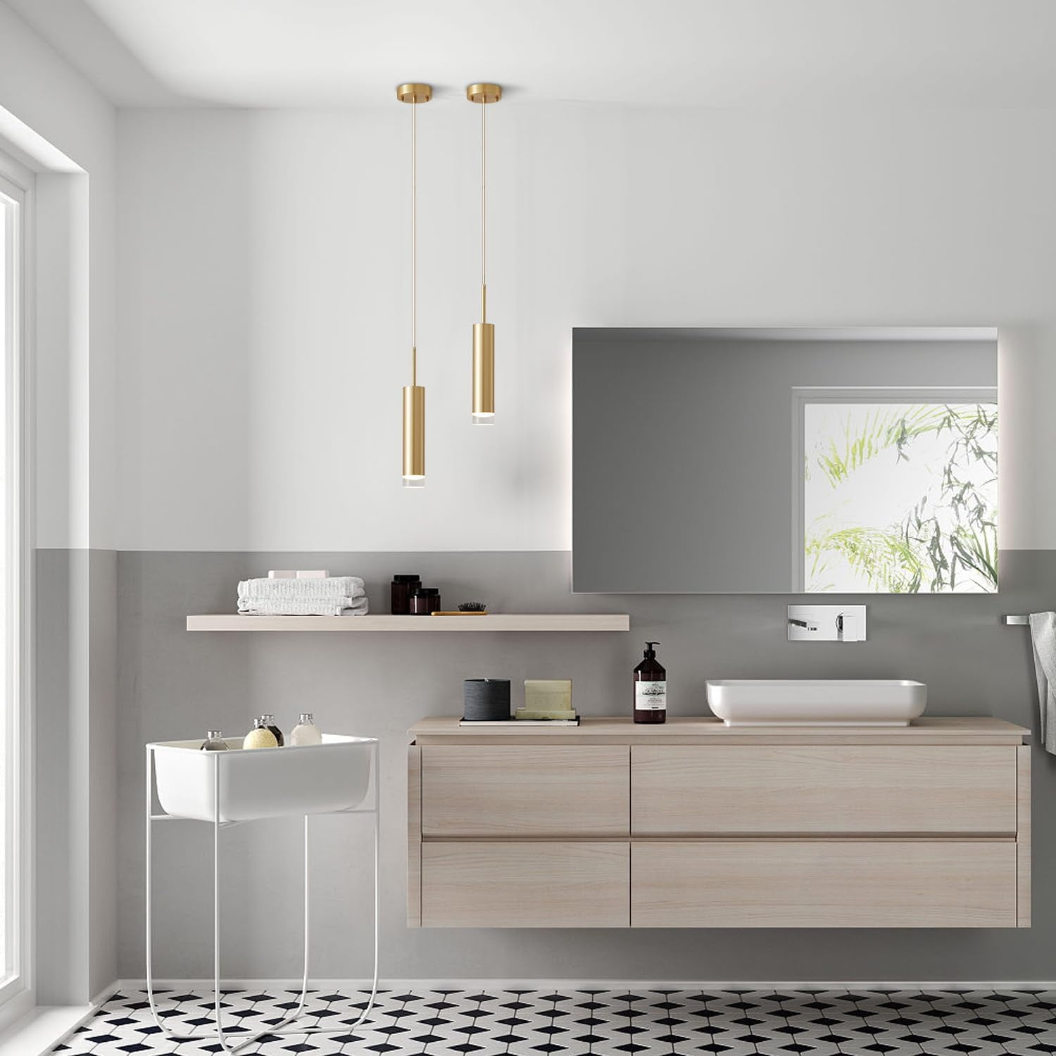 KCO Lighting LED Gold Mini Pendant Light, Modern Kitchen Island Ceiling Hanging Light Fixtures, Small Cylinder Ceiling Pendant Lighting