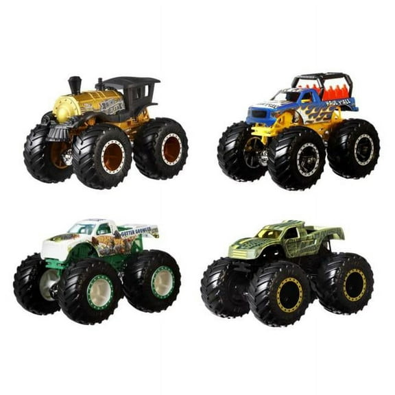 Hot Wheels Monster Trucks Set of 4, 1:64 Scale 4-Pack of Toy Trucks, Collectible Vehicles (Styles May Vary)