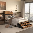 thumbnail image 3 of AENKYO Twin Size Bed Frame with 4 Storage Drawers, LED Lights, Charging Station Headboard, Rustic Brown, 3 of 9