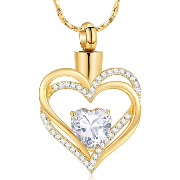 Double Heart Cremation Jewelry Heart Urn Ashes Necklace for Women Birthstone Cremation Ash Pendant Loved One Memorial Jewelry for Women Gilrs Birthstone Pendant