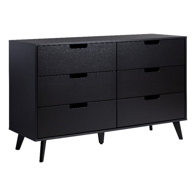 Walker Edison Commode Simple en Bois à 6 Tiroirs avec Poignées Découpées - Noir