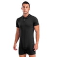 thumbnail image 1 of LiiYii Combinaison à Manches Courtes pour Hommes, Pyjama une Pièce Extensible, Justaucorps de Gym, Col à Revers, Noir TTG, 1 of 6