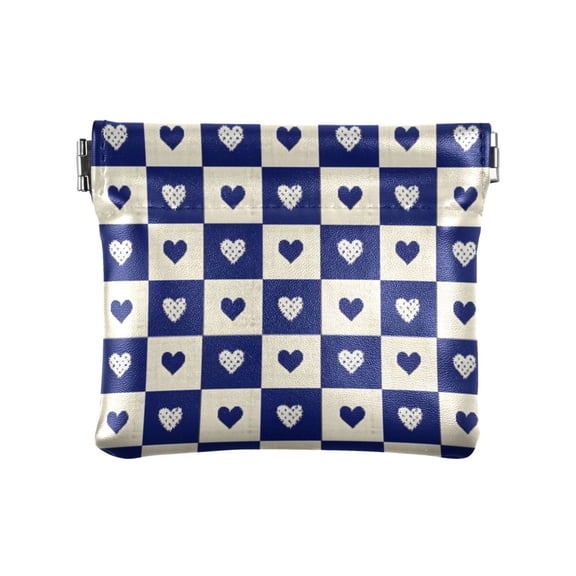 Blue White Heart Wallet Small PU Leather Change Pouch Wallet for Women