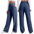thumbnail image 2 of Sweatpants Women Wide Leg Baggy Running Sweat Pants Lounge Pants Cozy Soft Breathable Athletic Joggers with Pockets Navy XL, 2 of 5